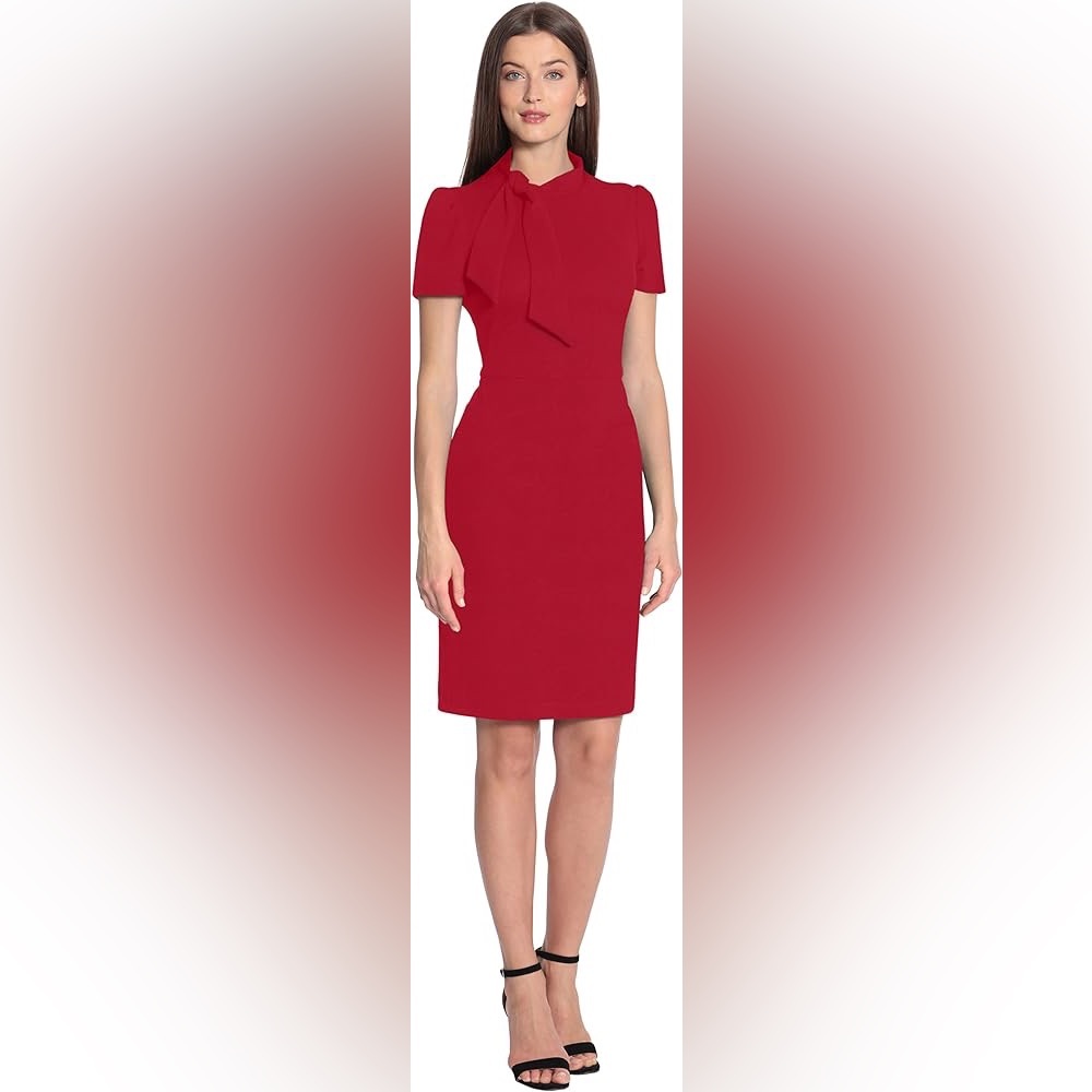 Maggy London Women’s Short Sleeve Neck Tie Burgundy Midi Dress Size 2